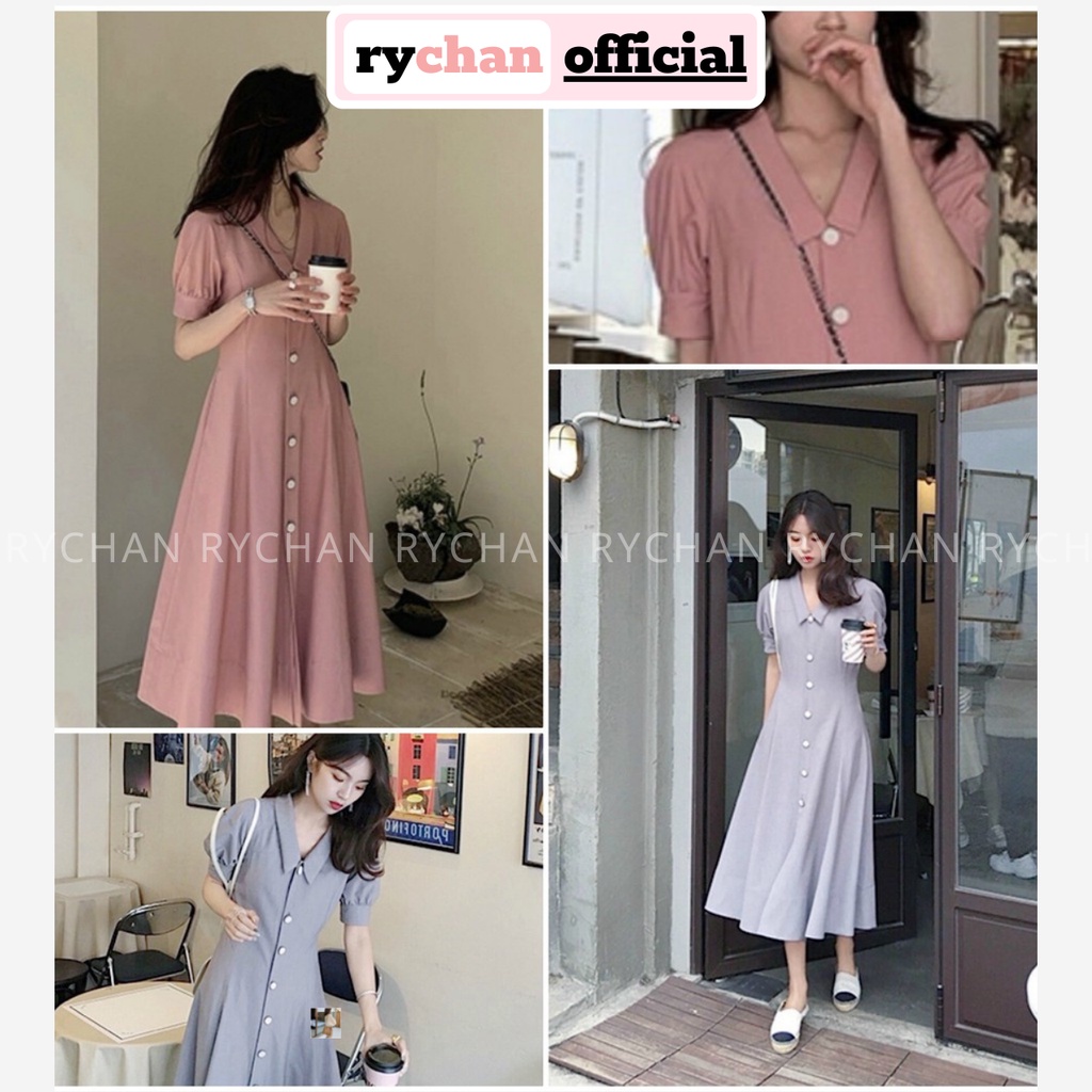 Đầm Maxi Sơ Mi Xòe Tay Phồng 2 Màu - DX0089