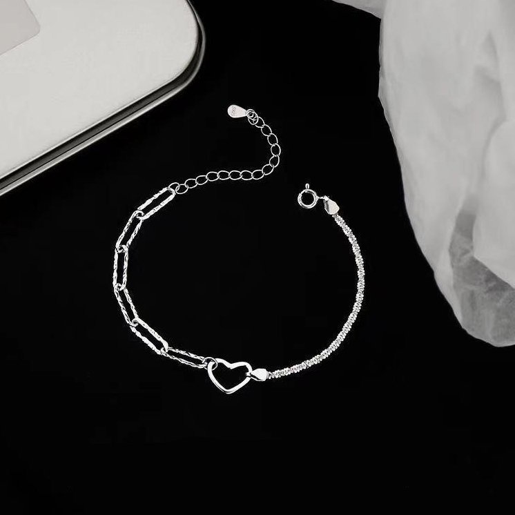 Vòng tay mạ bạc 925 mặt hình trái tim thiết kế đơn giản thời trang cho cặp đôi nam nữ
