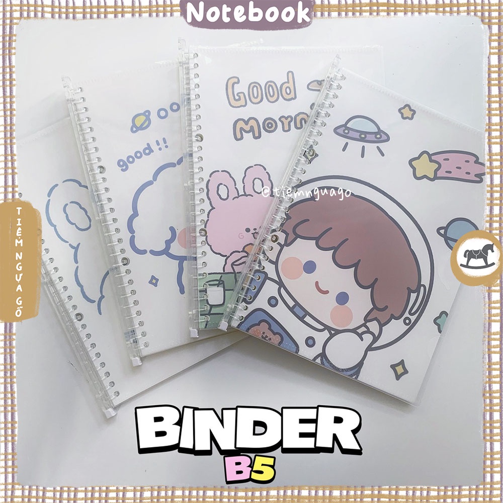 Binder Sổ Còng B5 Bìa Cute Kèm 60 Trang Giấy Màu 100gsm - Tiệm Ngựa Gỗ