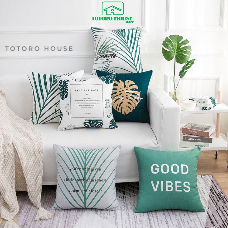 Vỏ gối vuông 2 mặt TOTORO HOUSE bao áo gối sofa tựa lưng nhung đào trang trí decor 45x45cm VG02 | BigBuy360 - bigbuy360.vn