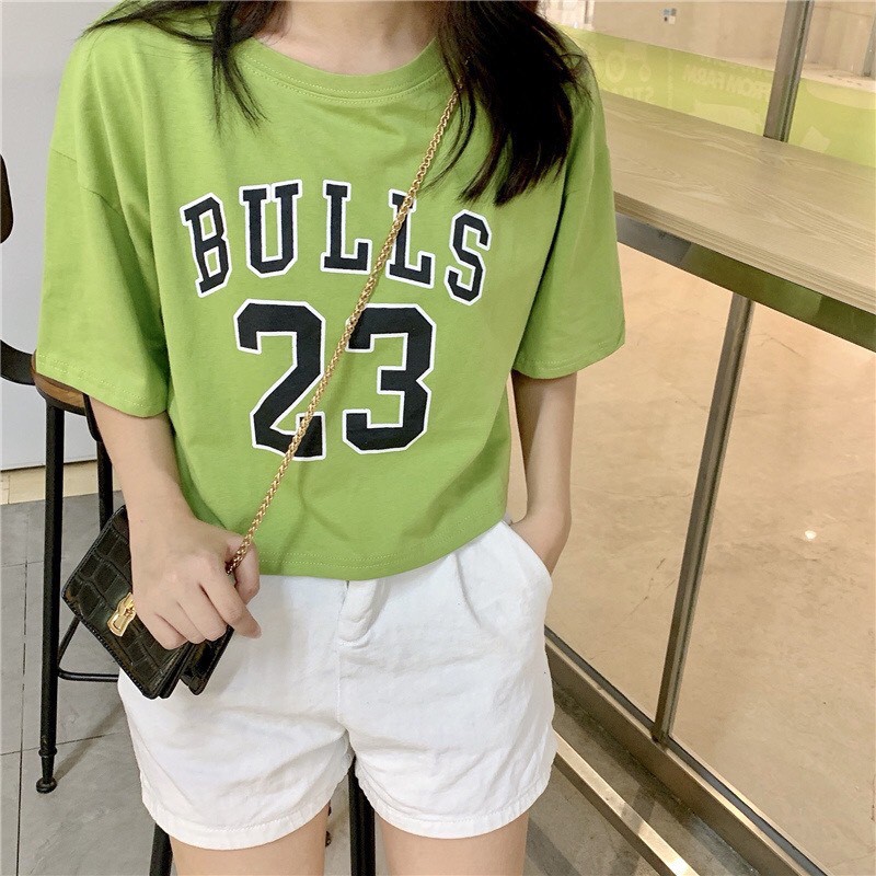 Áo Croptop nữ form rộng Unisex BULL 23 Freesize 45-70kg, áo thun nam form rộng tay lỡ, áo phông nữ form r