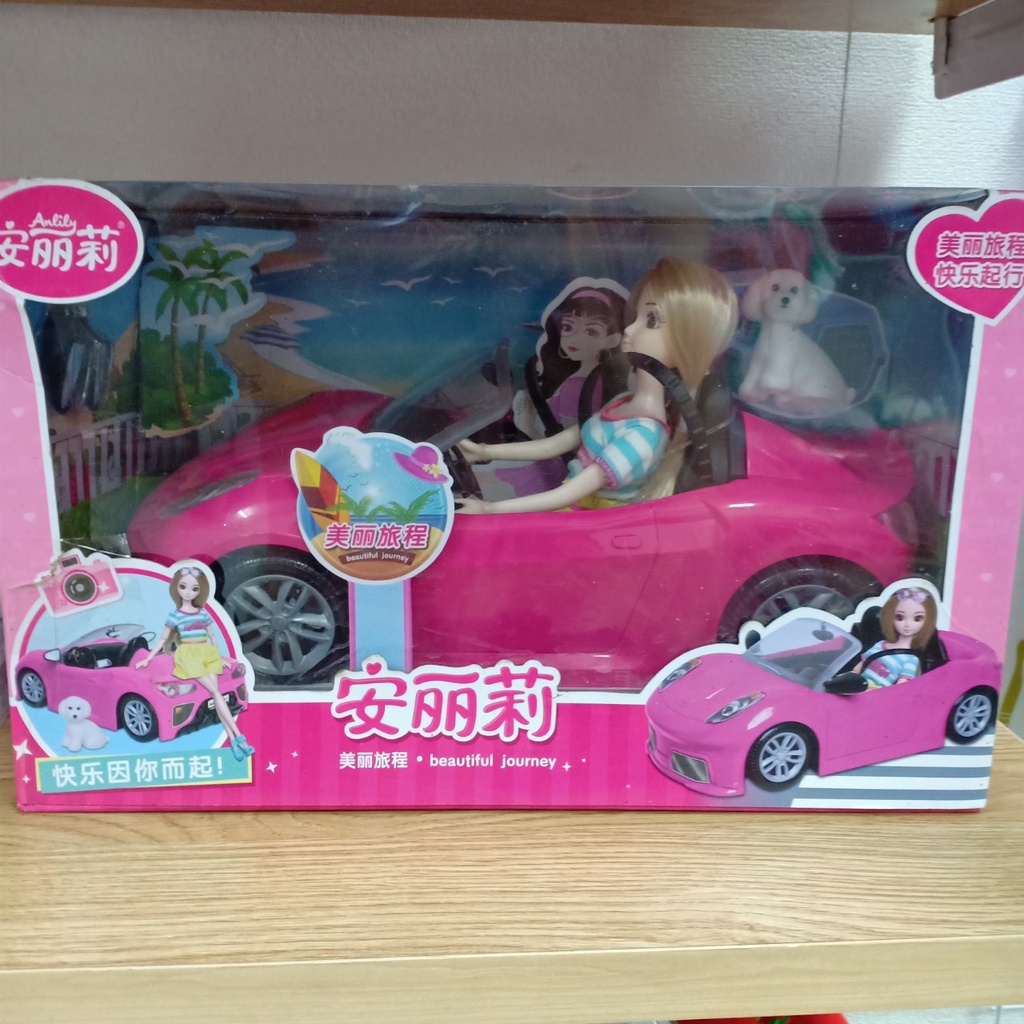 Đồ chơi ô tô mui trần có búp bê barbie ngồi trong kèm hộp đựng