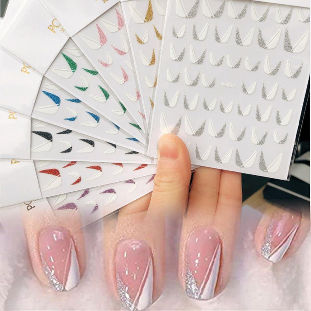Miếng Dán Trang Trí Móng Tay Thời Trang|Đề Can Dán Móng Dạng Trượt Màu Trắng Lấp Lánh Thời Trang Kiểu Pháp Cho Nữ