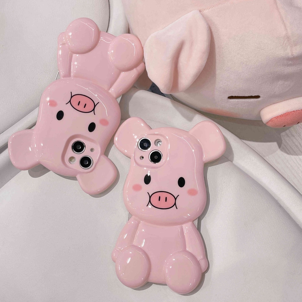 Ốp Điện Thoại Hình Gấu / Heo Hồng 3D Cho IPhone14Pro Max IPhone 12 Pro Max