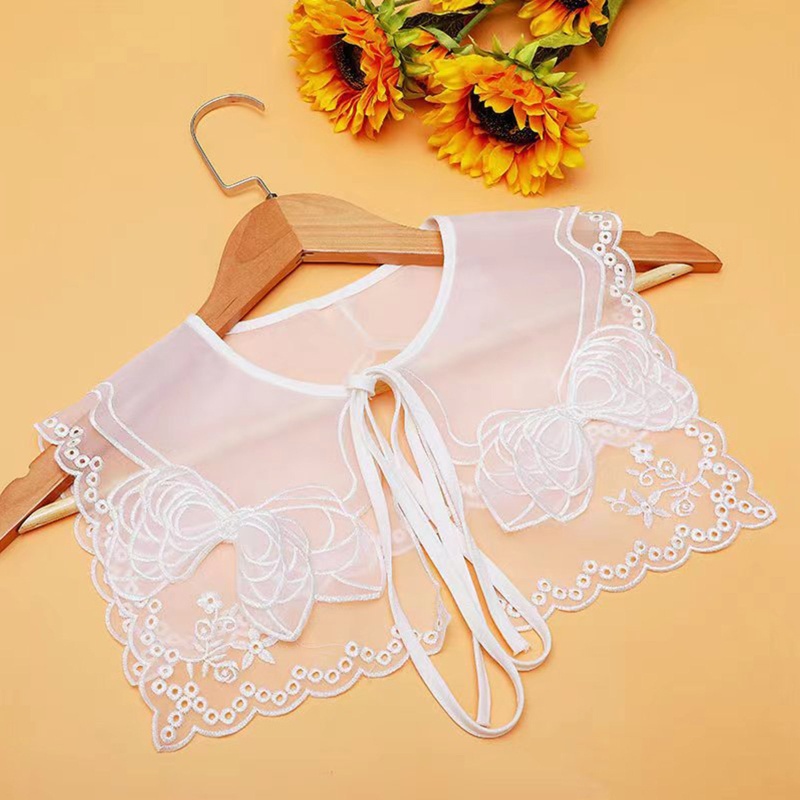 Khăn Quàng Cổ Thủy Thủ Hai Lớp Bằng Vải Organza Thêu Hoa Thắt Dây Phía Trước Dành Cho Nữ