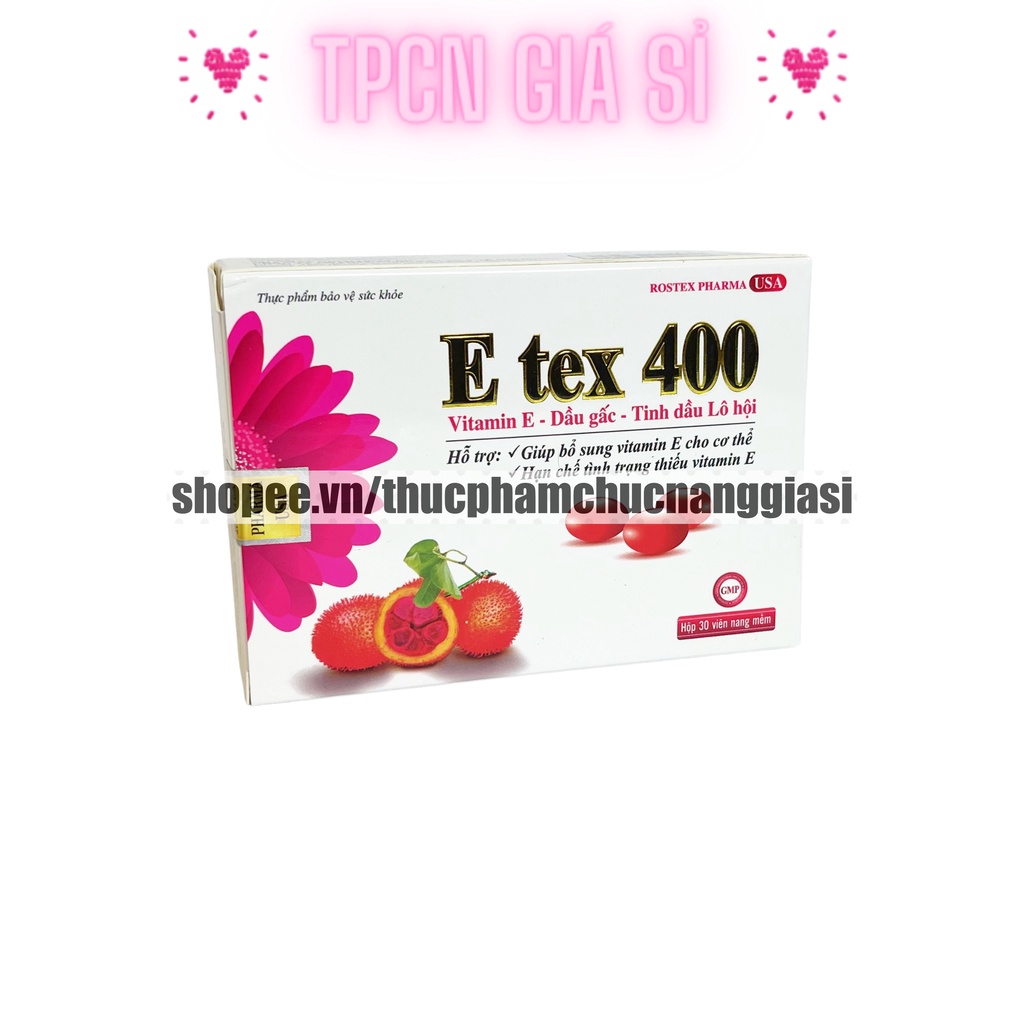 Vitamin E đỏ E TEX 400 hỗ trợ làm đẹp da, trắng sáng da, chống lão hoá - Hộp 30 viên