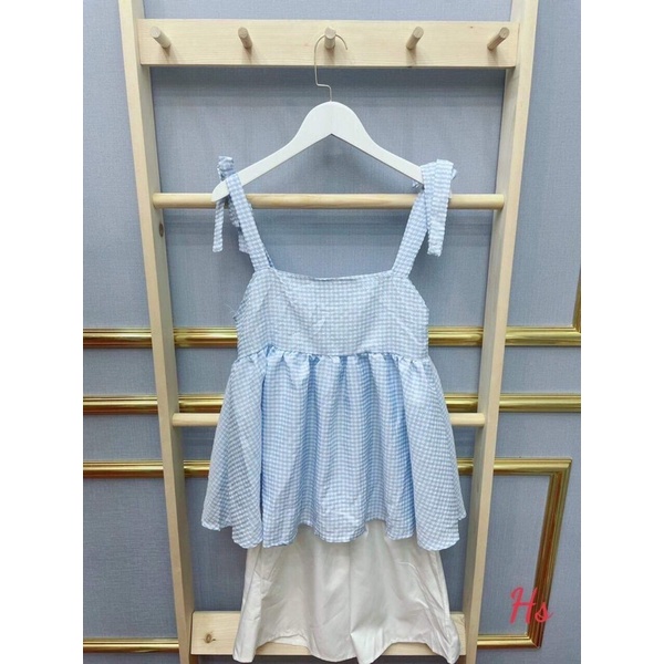 Bộ áo kẻ nơ vai quần Kaki trắng HSU1