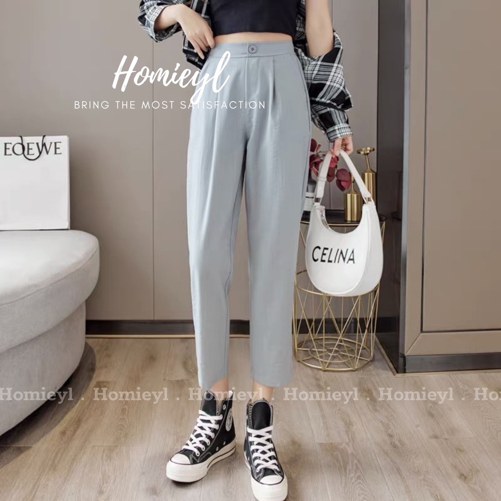 Quần đũi nữ cạp chun sau Homieyl cao cấp lưng cao, quần baggy nữ cạp cao màu đen đi học đi làm đi chơi