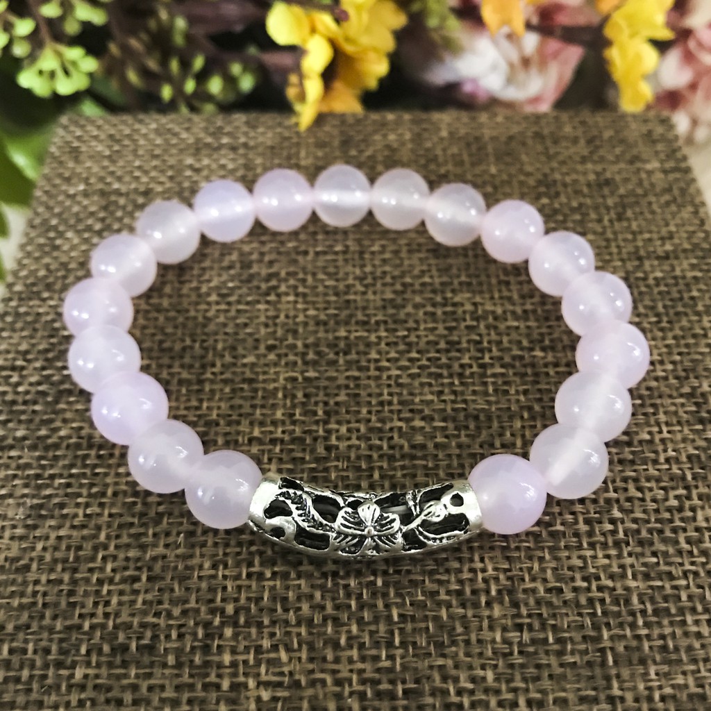 Vòng Tay Cho Mệnh Hỏa ( Thổ ) - Vòng Tay Nữ Mã Não Hồng 8mm Mix Charm Cầu Bạc V344H-8