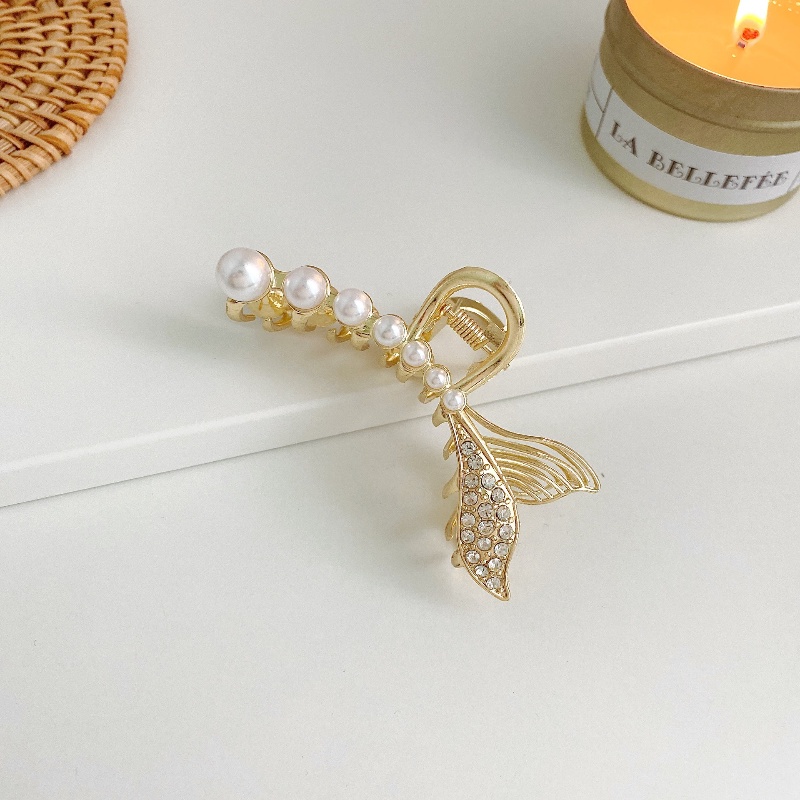 Kẹp tóc đuôi cá đính đá và ngọc trai nhân tạo thời trang