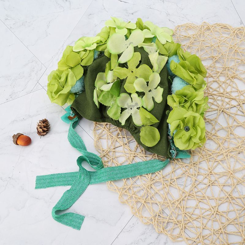 Mũ trùm đầu đính hoa phụ kiện chụp hình cho bé