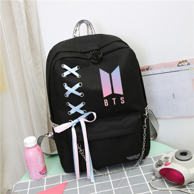 Balo thời trang new twice Bts Exo KPop Got7 backpack woman school bags Công suất lớn Ruy băng