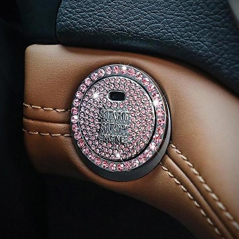 Ốp đính đá bảo vệ nút bấm khởi động xe hơi