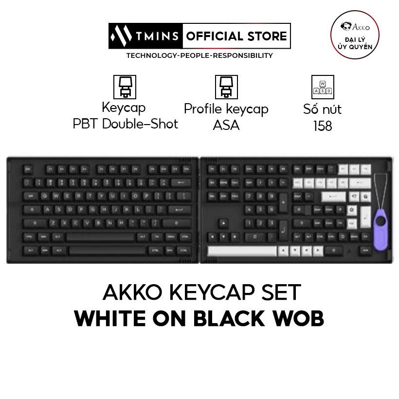 AKKO Keycap set – White on Black WoB - (PBT DoubleShot/ASA profile/158 nút)