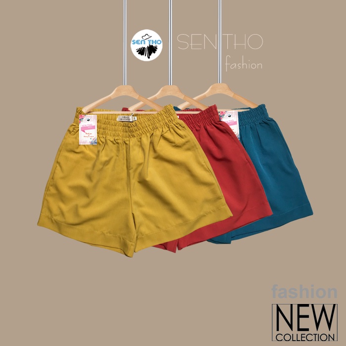 Quần Sooc Bồng Nữ Cạp Chun Năng Động Vải Co Giãn Tốt Short Thể Thao Kiểu Trơn Màu Đen Vàng Đỏ Xanh