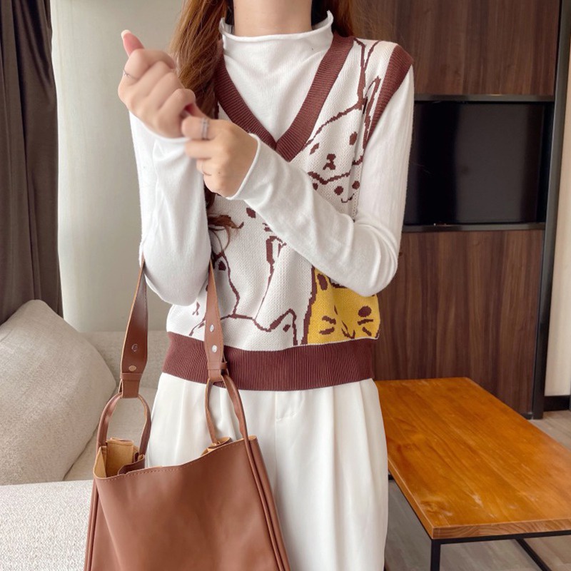 Áo len không tay cổ chữ V thời trang dành cho nữ