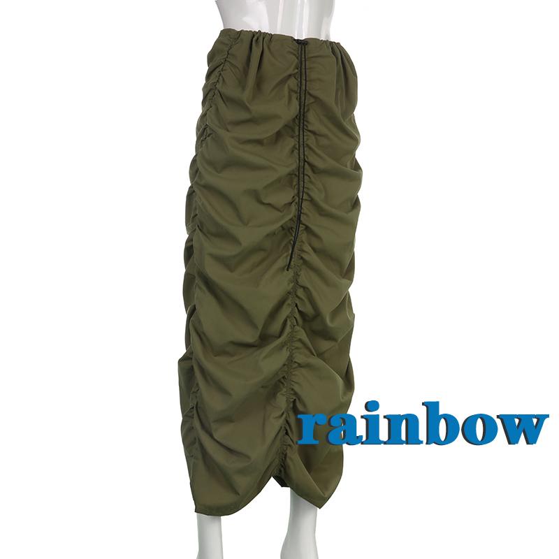 Chân Váy Baggy Dài Màu Cầu Vồng 2000s Phối Dây Rút Phong Cách Harajuku Thời Trang Cho Nữ Y2K