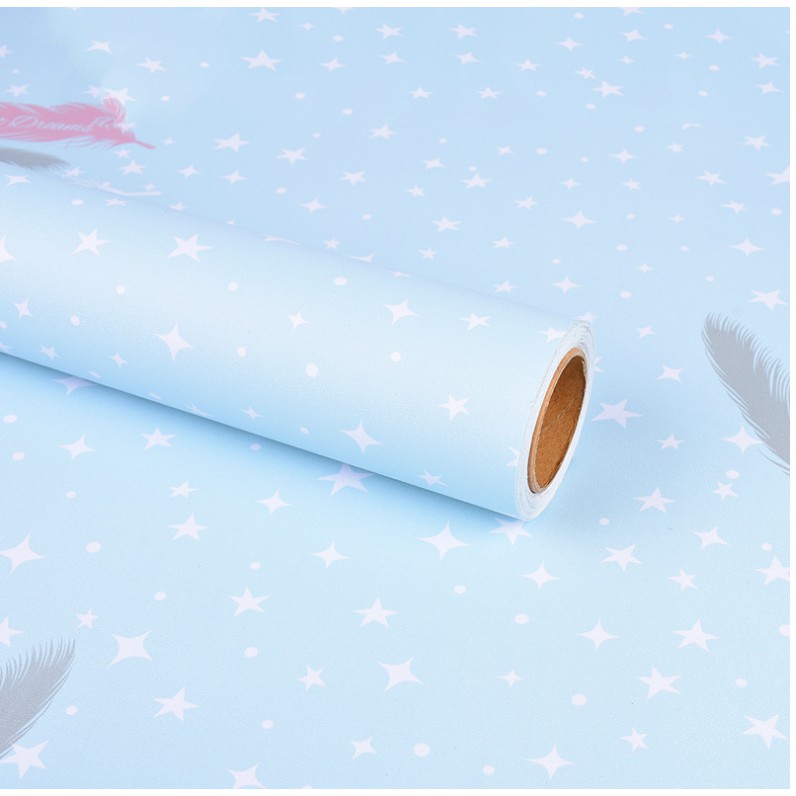 COMBO 5M GIẤY DÁN TƯỜNG kEO SẴN KHỔ 45CM MẪU LÔNG VŨ XANH