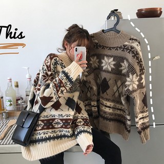 Áo len cao cổ hoạ tiết thổ cẩm - Kèm ảnh thật (order)