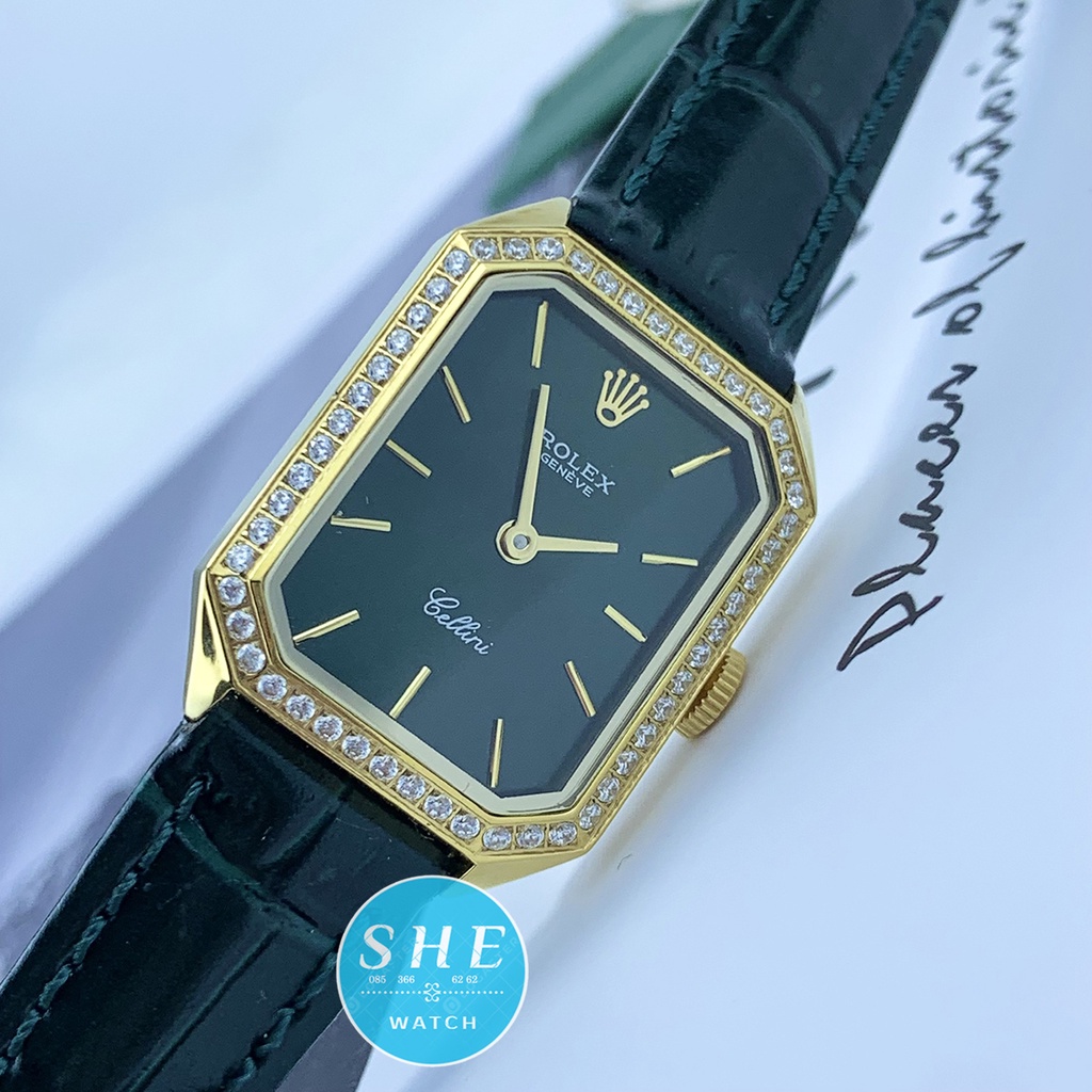 Đồng hồ nữ ROLEX đồng hồ pin mặt chữ nhật đính đá SANG TRỌNG QUÝ PHÁI size 32mm