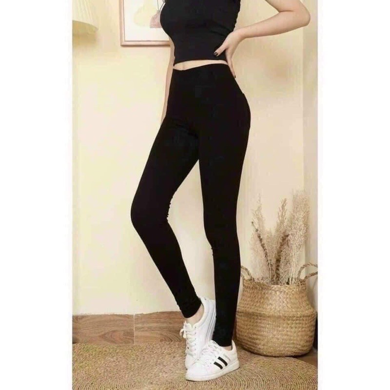 Quần nữ leeging túi zip nâng mông thể thao cạp lưng cao gen bụng vải co giãn màu đen