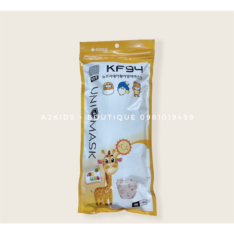 Combo 50 Cái Khẩu Trang KF94 Uni Mask Kids 4 Lớp Kháng Khuẩn Hàn Quốc Cho Bé 3 - 10 Tuồi