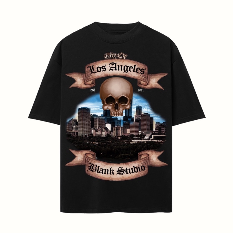 BLANK | Áo Thun L.A Tay Lỡ Unisex - Đen/Trắng Cổ Tròn