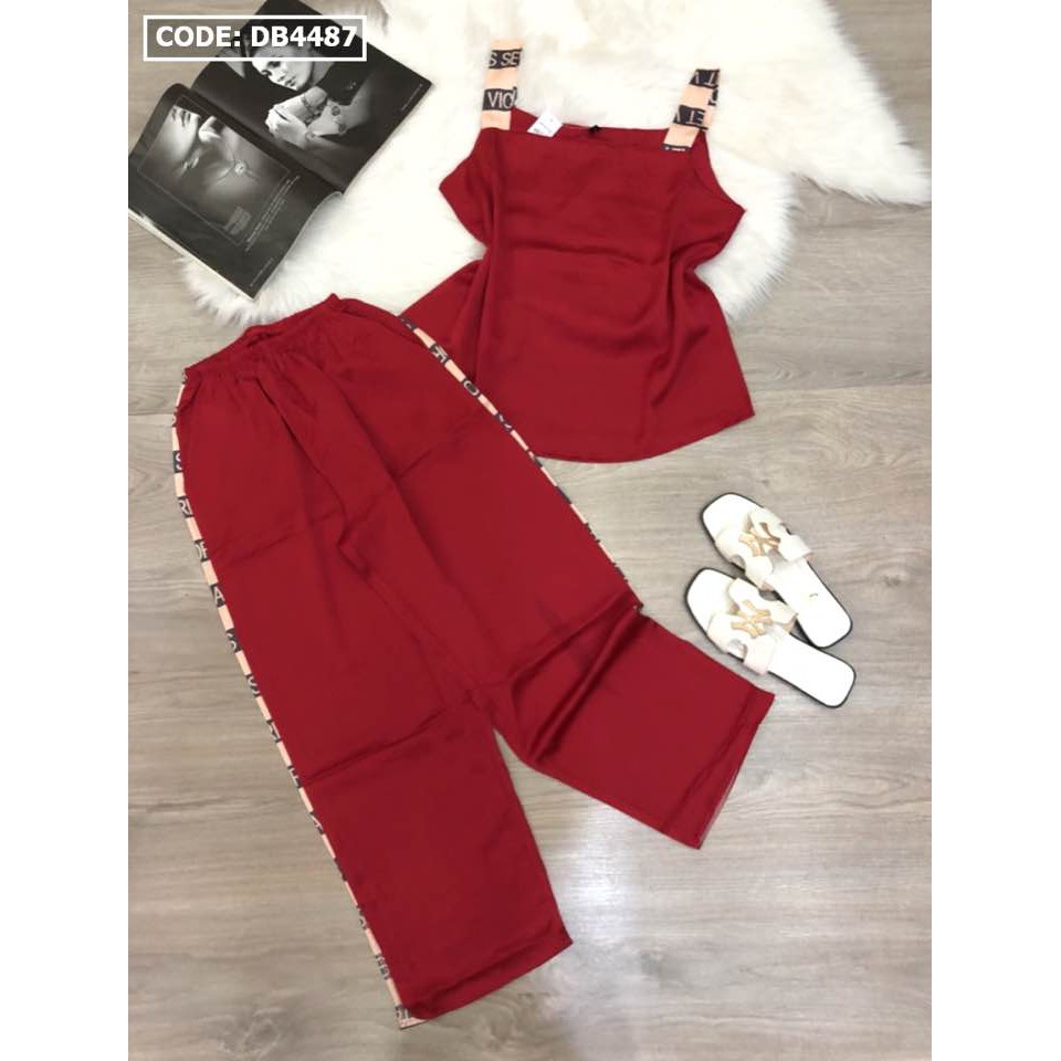 Đồ Bộ Satin Quần Dài Ống Xẻ Phối Áo 2 Dây | BigBuy360 - bigbuy360.vn