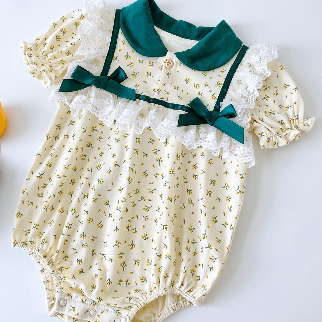 Áo liền quần SANLUTOZ cotton in họa tiết hoa thời trang mùa hè xinh xắn dành cho bé gái