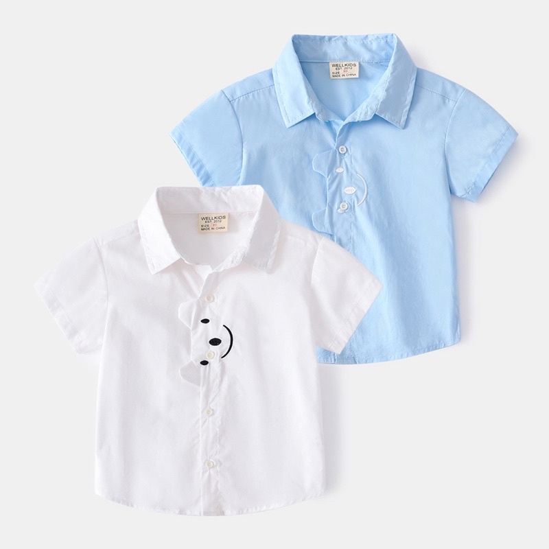 Áo sơmi cộc tay WELLKIDS, áo bé trai có cổ hoạ tiết ngộ nghĩnh (TX2443)
