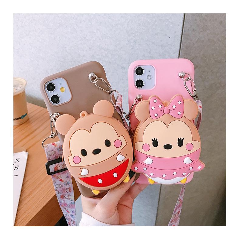 Newest 3D cute minnie mickey Cartoon wallet Soft phone case lanyard for iphone 12 pro max 12 mini 11 xr xs x xsmax 5 5s 6 6s 7 8 plus se2020
