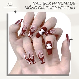 Nail Box Handmade set móng giả họa tiết lửa đỏ gấu trắng