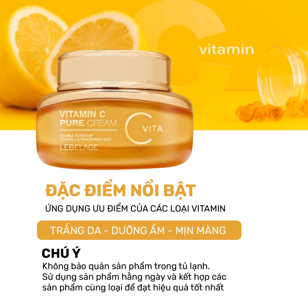 Kem Dưỡng Ẩm Giảm Vết Thâm Nám Làm Sáng Da Hiệu Quả Lebelage Vitamin C Pure Cream 55ml