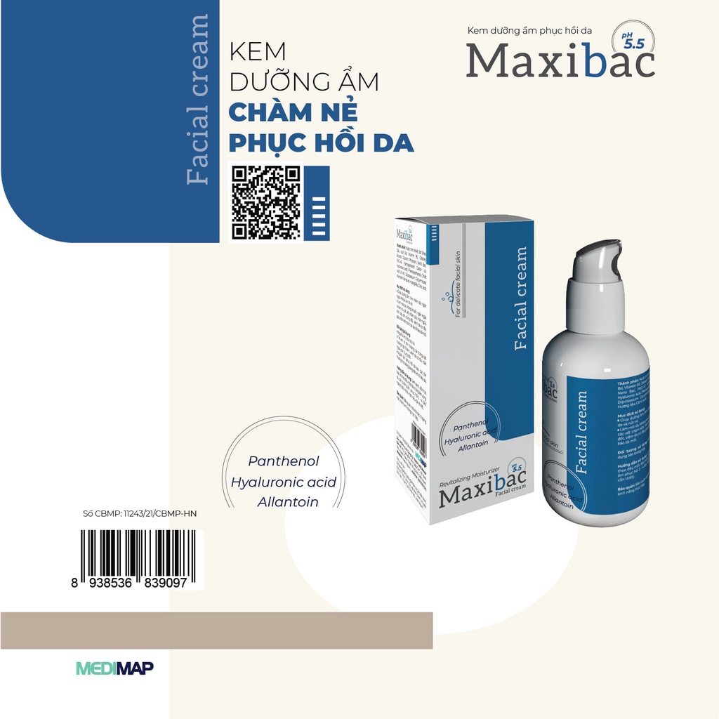 Kem dưỡng ẩm, làm mềm da, ngăn ngừa khô và nứt nẻ da, giúp phục hồi da Maxibac Facial Cream pH5.5