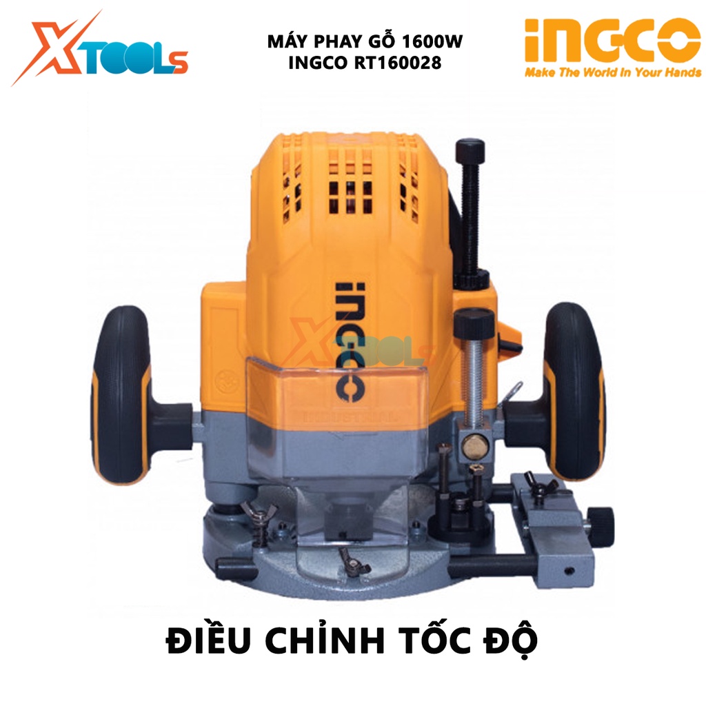 Máy phay gỗ INGCO RT160028 | Máy soi gỗ công suất 1600W, Mũi phay:6,8,12,1/4&quot;,1/2&quot;mm (12.7&quot;) có điều tốc, phay 0-60mm