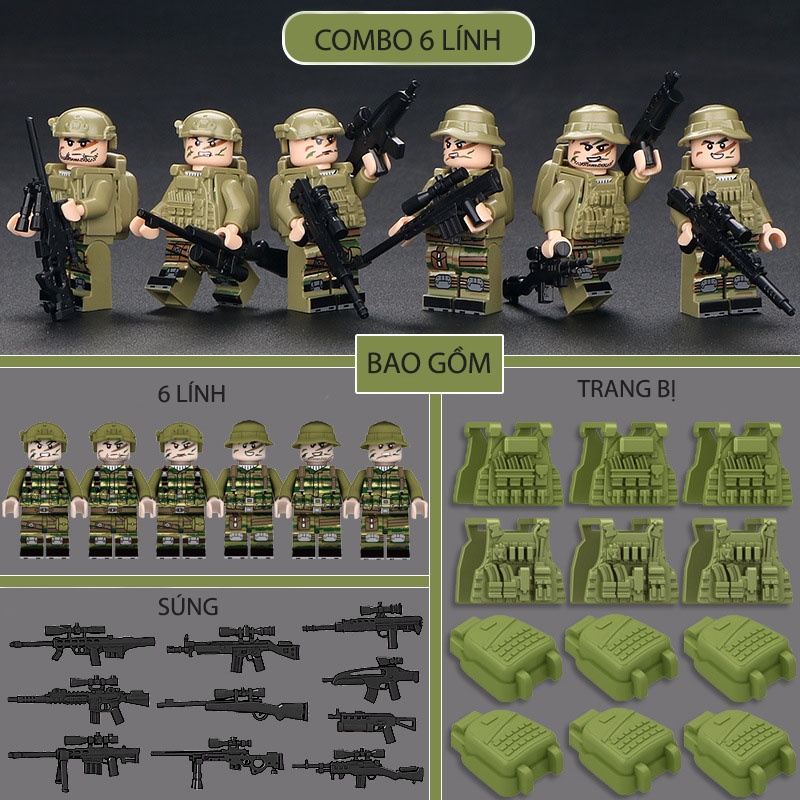 Đồ chơi lắp ráp swat army , mô hình lắp ghép quân sự - Combo 6 Lính Đặc Nhiệm SEAL