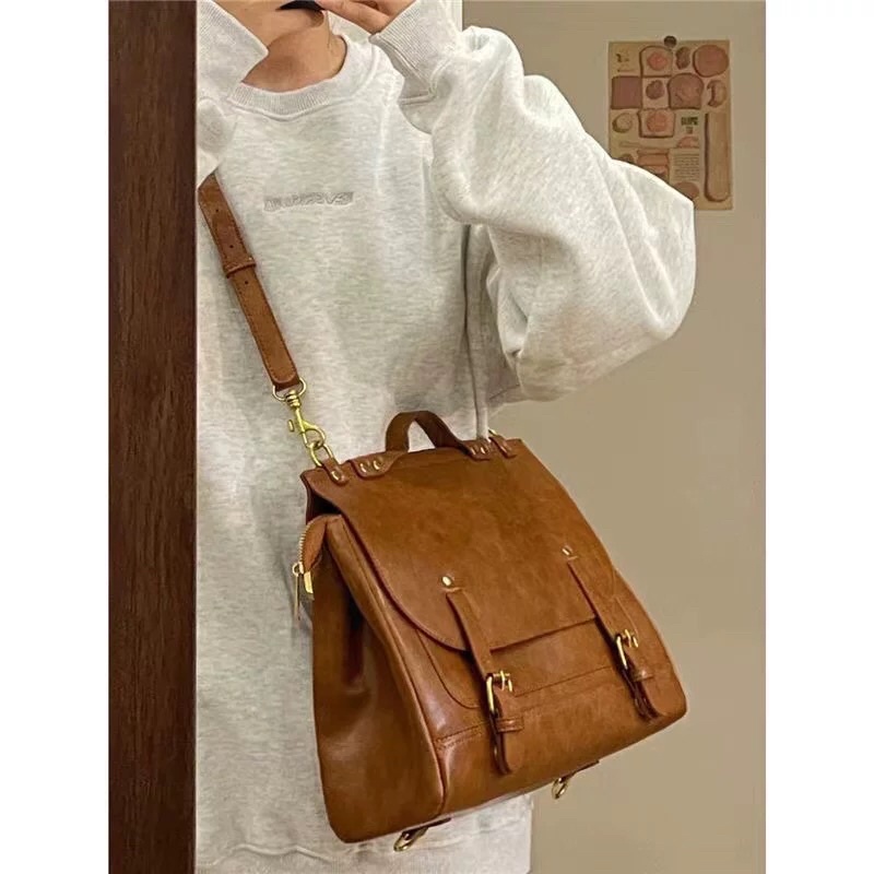 Balo da màu nâu Vintage_đeo 2 kiểu/ form lớn tiện dụng_ vừa lap 13.6 inch