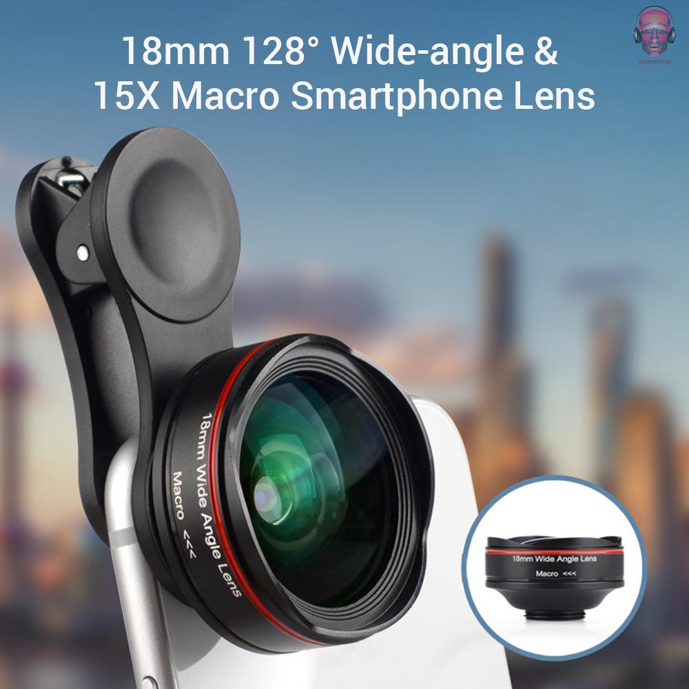 AUDI   5K Ultra HD Smartphone Camera Lens 18mm 128° Wide-angle 15X Macro Phone Lens Distortionless with Universal Clip Compatible with    Smartphones