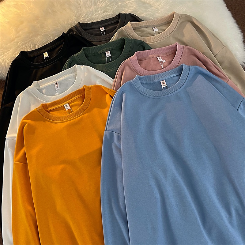 SUXI Áo sweater tay dài cổ tròn màu sắc đơn giản dành cho nữ