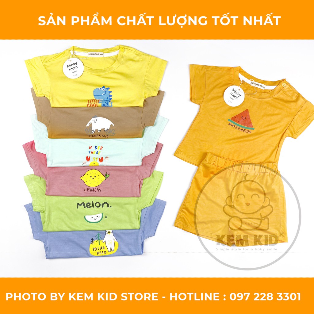 Minkymom bộ cộc in hình mùa hè ngọt ngào, vải mềm mịn, thấm hút, mát mẻ cho bé yêu