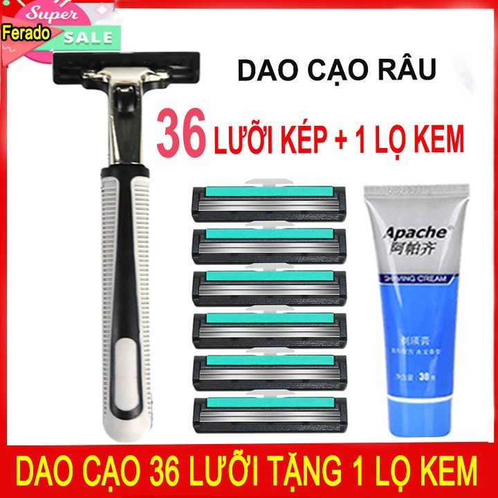 Bộ Dao Cạo râu Cho Nam Kèm 36 Lưỡi Dao Cạo Cùng 1 Lọ Kem