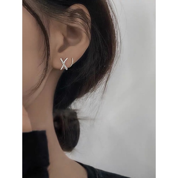 Bông tai bạc nữ hình chữ X DuySon Silver Bông tai bạc 925 (1 đôi)