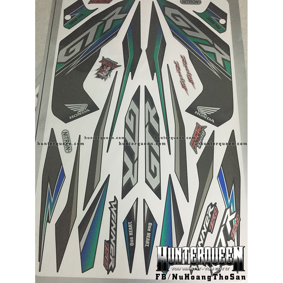 Tem rời xe Winner. GTR đen, tem bạc xanh. Thay đổi màu sắc và chi tiết theo yêu cầu. Sắc nét, bền màu, chống nước