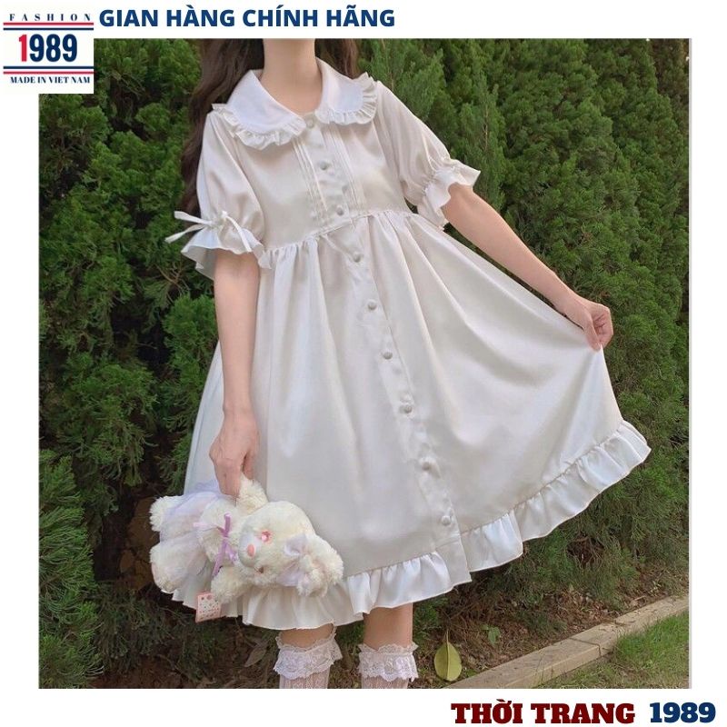 Đầm babydoll nữ cổ sen tay bồng 2 mầu đen trắng ngắn dài kiểu dáng tiểu thư bánh bèo sang chảnh ,váy nữ hàn quốc -HE1989