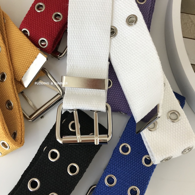 Thắt Lưng Vải Canvas Hai Hàng Lỗ Kim Loại Phong Cách Hip Hop Hàn Quốc Thời Trang Cho Nam Và Nữ