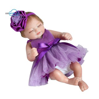 amsky Cute Reborn Silicone Closed Eyes Baby Doll Play Toy