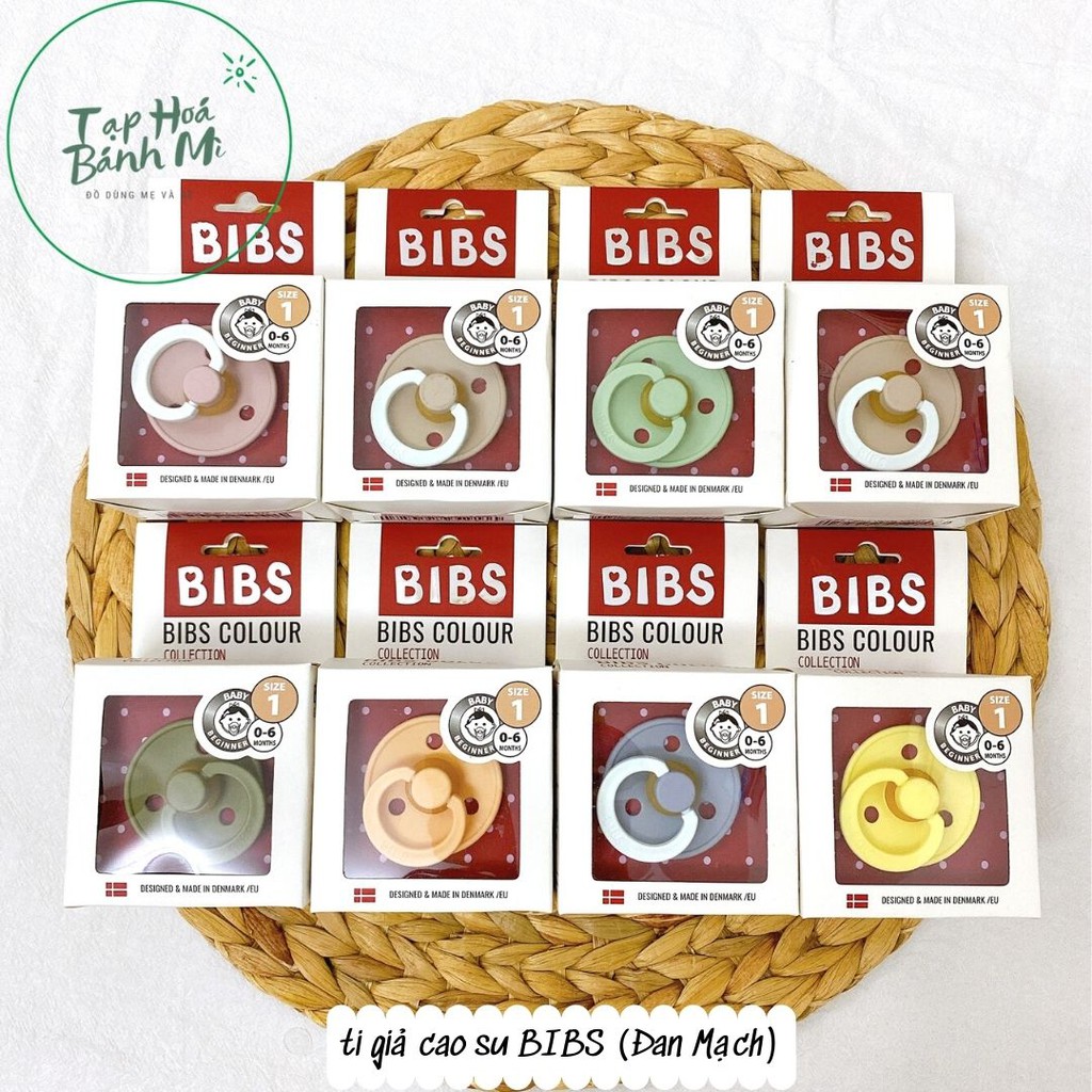 Ti ngậm giả BIBS Colour núm tròn cao su kèm nắp trứng