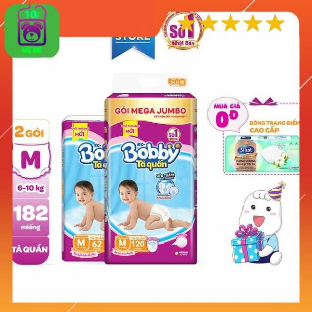 Combo Tã quần Bobby siêu thoáng bịch Mega Jumbo + Super Jumbo M180/M182/L165/XL150/XXL137