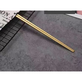Sét 5 Đôi Đũa Cán Vuông Inox #304 - Mạ Vàng 23cm
