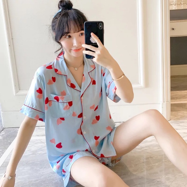 Pijama lanh lụa mặc nhà  pijama sau sinh  [tay ngắn - quần đùi ]